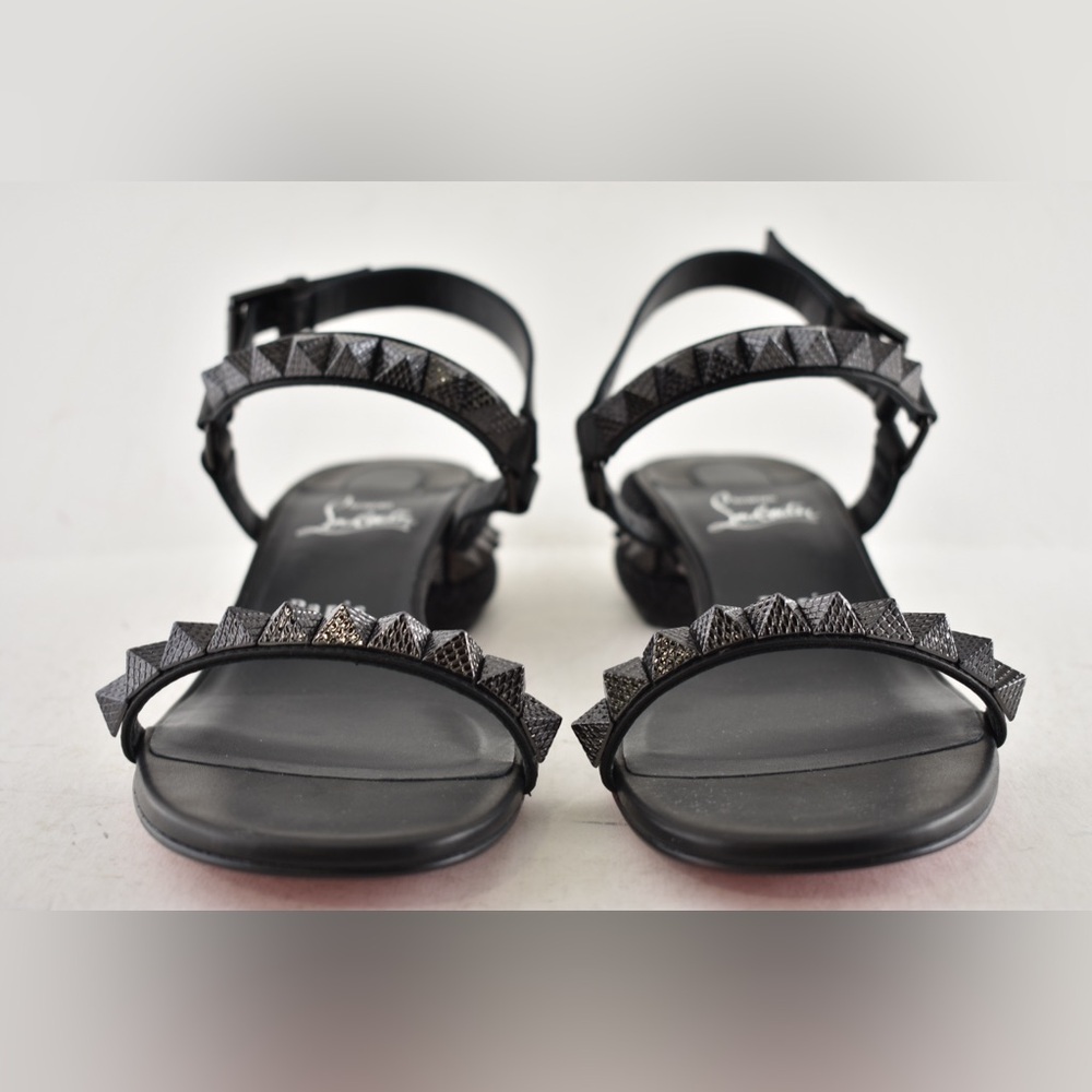 Christian Louboutin Pyrasand 30 Black Leather Block Heel Ankle Strap Sandal 35.5 - Picture 7 of 16